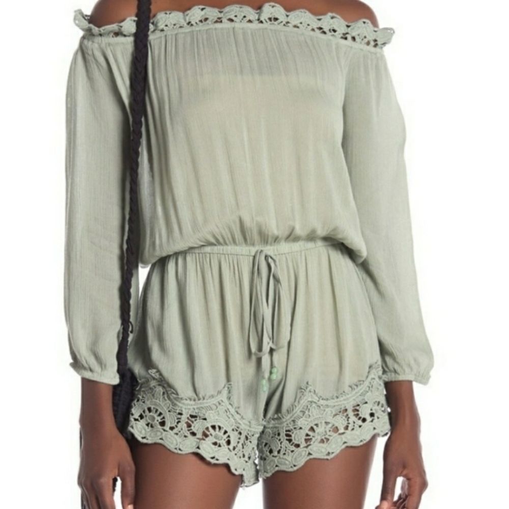 Muche et Muchette sage off the shoulder romper sage size medium